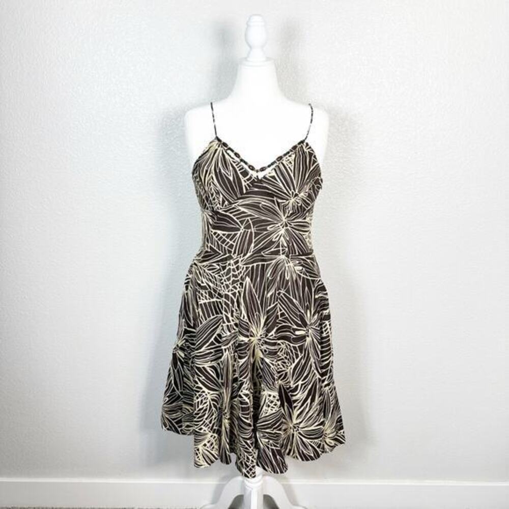 Newport News 90s Y2K Vintage Beachy Pin Up Style Linen Fit and Flare‎ Dress 14